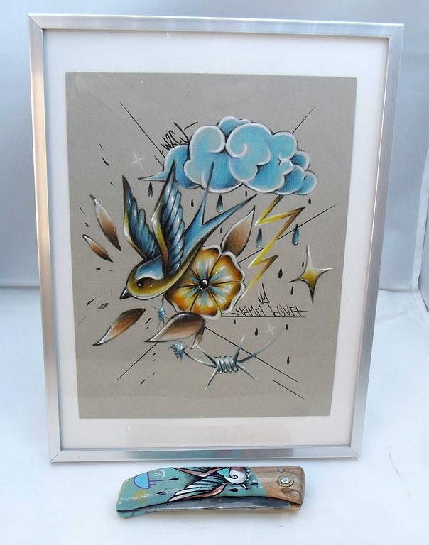 Couteau corse acier carbone et chêne customisé par l'Artiste Hugo Meï ( W2CJ) -2