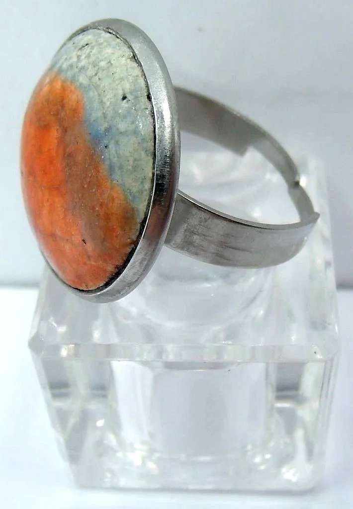 bague raku orange et gris C Vue 2