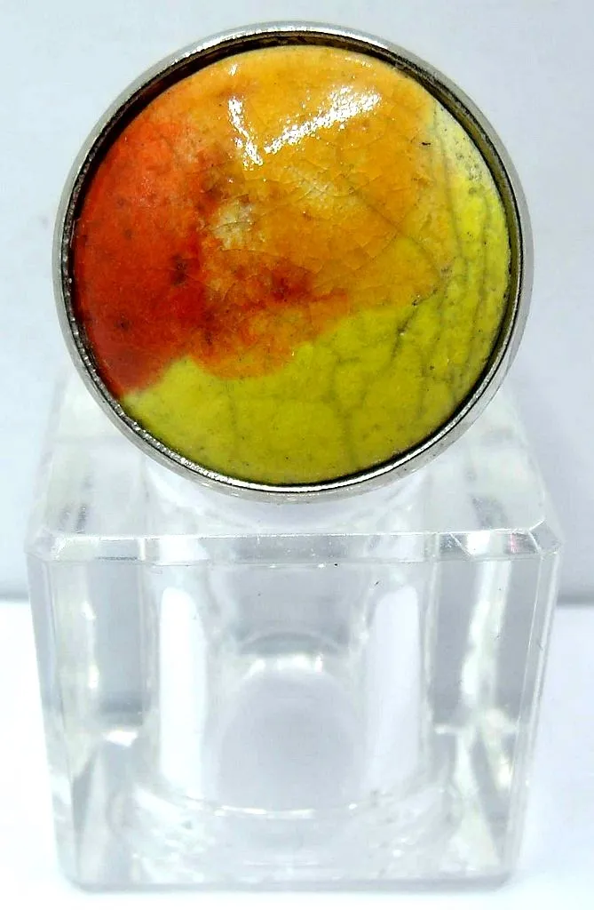 Bague raku sertie et métal argenté
