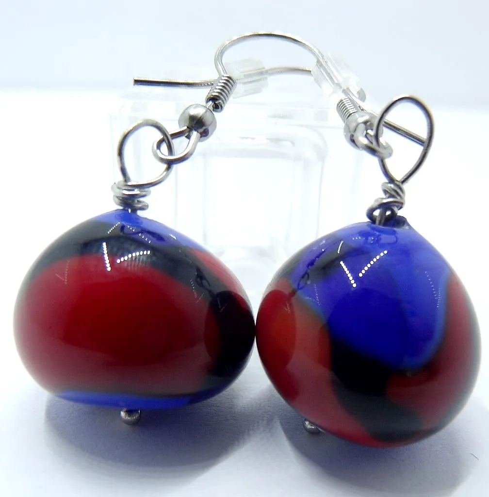 Boucles oreille verre façon Murano et attache métal argenté