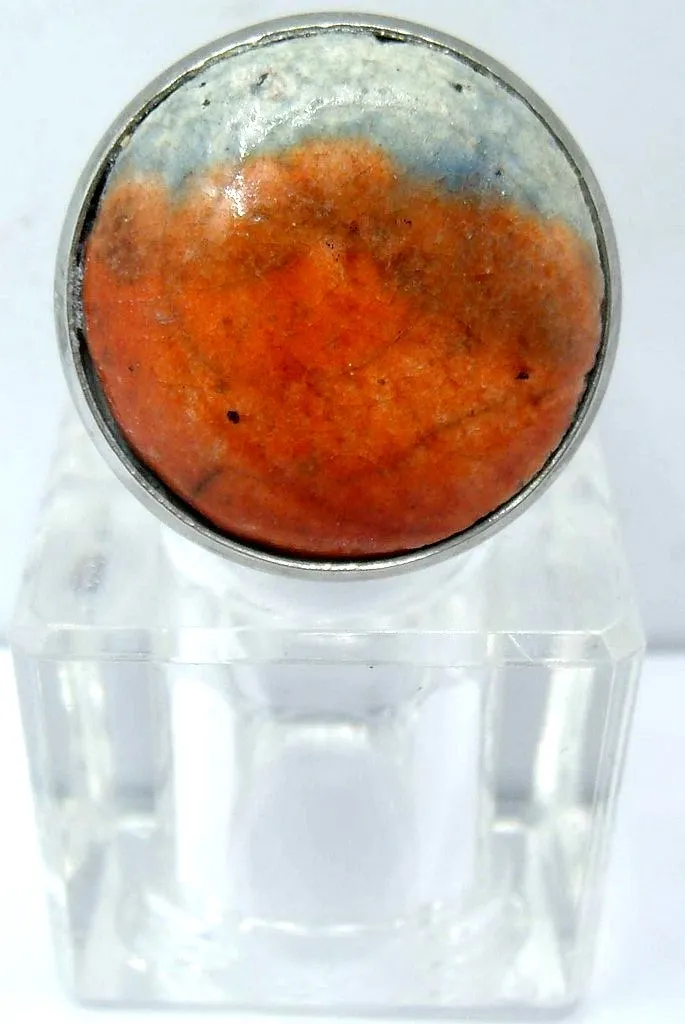 Bague raku sertie et métal argenté