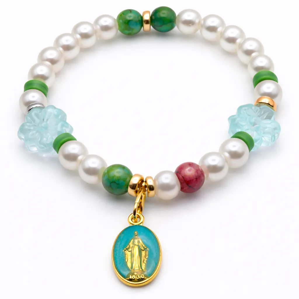 Celestu — Bracelet perlé avec médaille | Bijou corse 17 cm