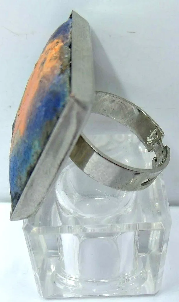 bague raku bleue et orange C Vue