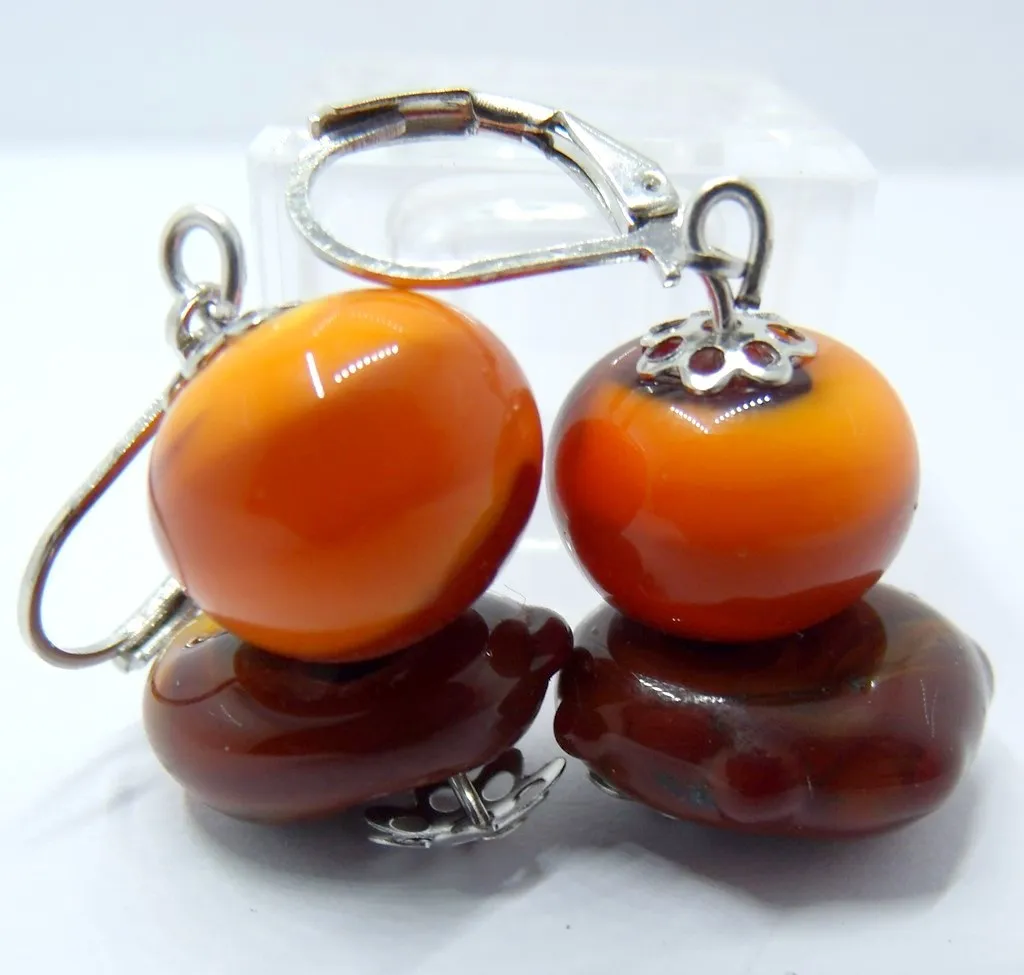 Boucles oreille verre façon Murano et attache métal argenté