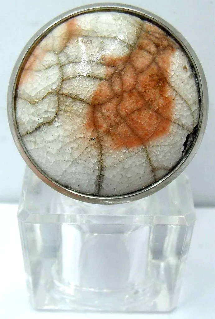 Bague raku sertie et métal argenté