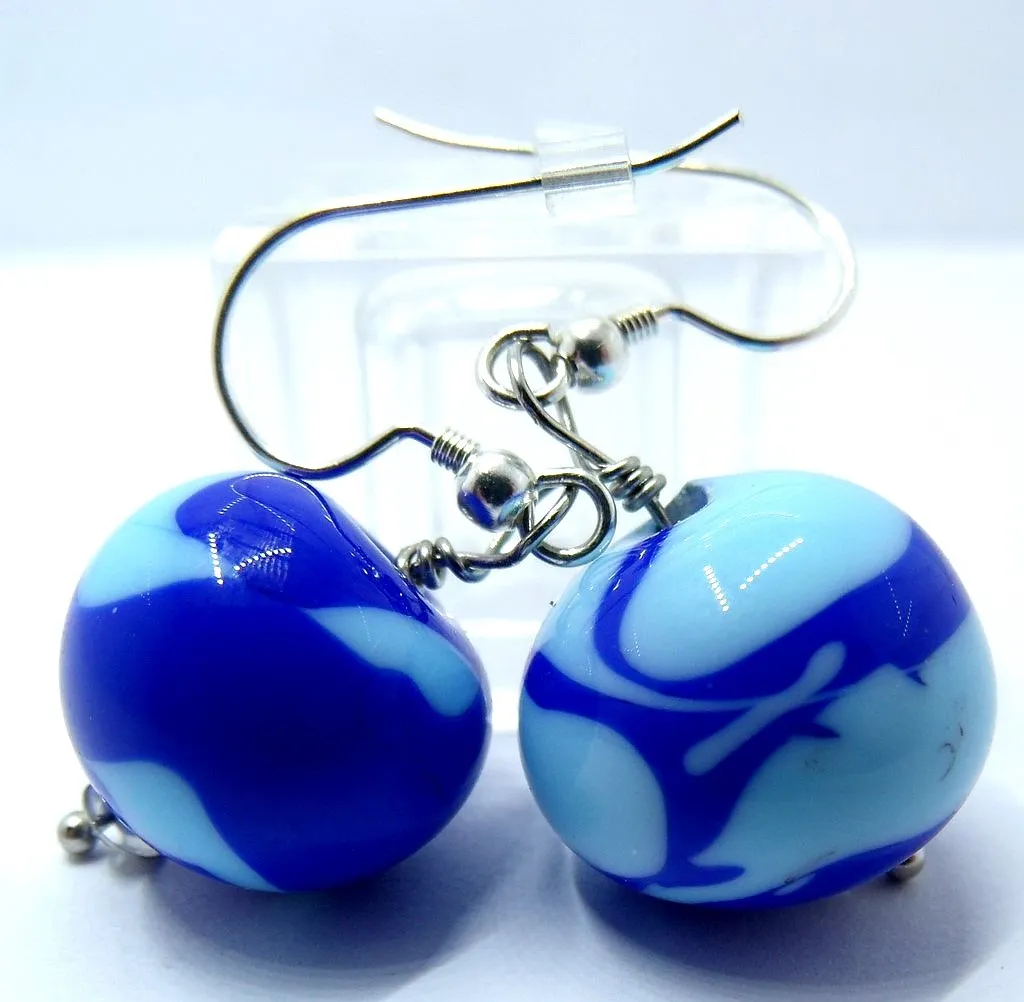 Boucles oreille verre façon Murano et attache métal argenté