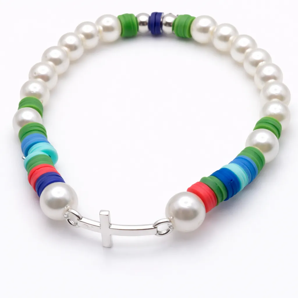 Santa Croce — Bracelet en perles avec croix | Bijou corse 17 cm