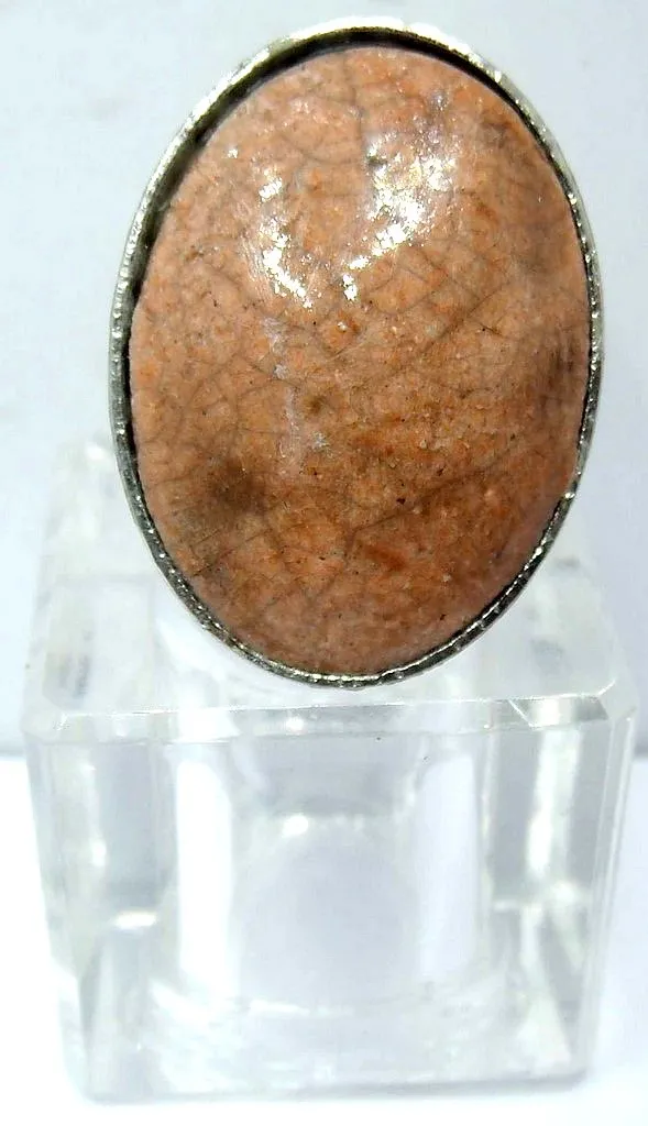 Bague raku sertie et métal argenté