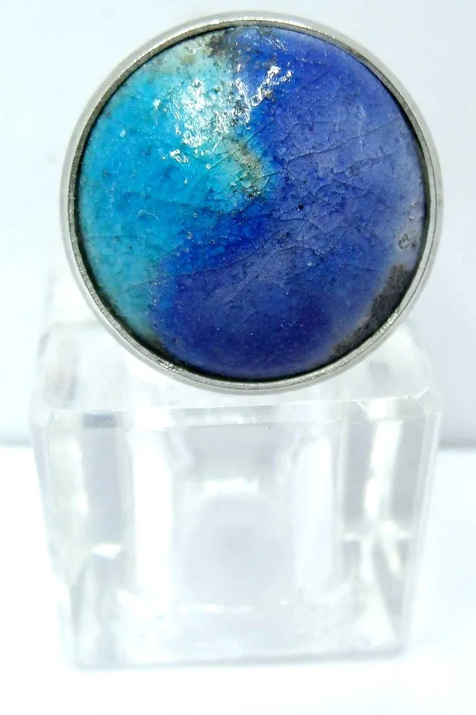 Bague raku sertie et métal argenté