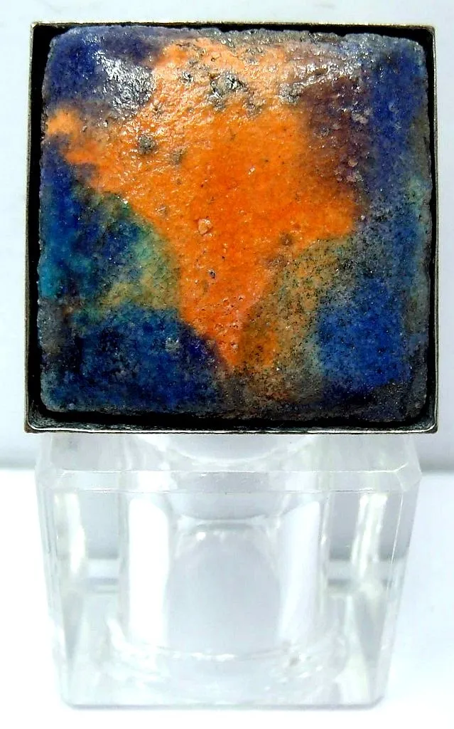 Bague raku sertie et métal argenté