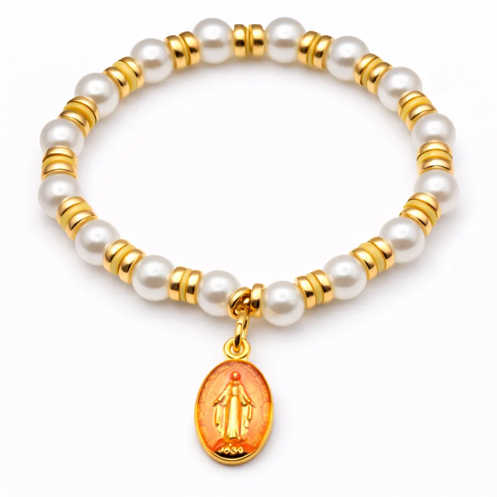 Perla di Maria orangé — Bracelet en perles | Bijou corse (17 cm)